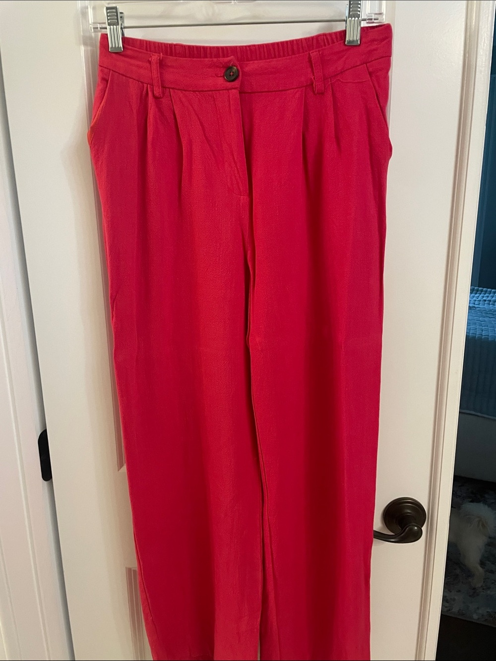 Skies Are Blue Vibrant Hot Pink Linen High-Waist Wide-Leg Trousers